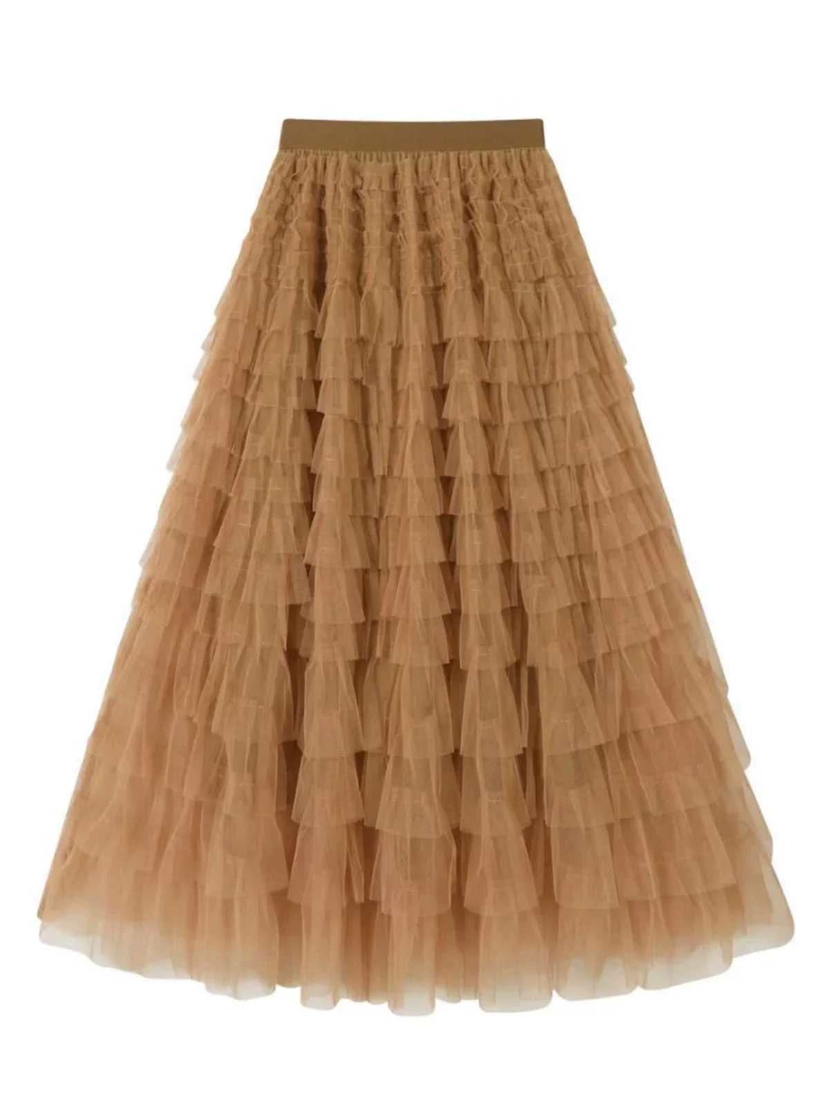 1940s Tiered Mesh Ruffle A-Line Solid Skirt - Image 7