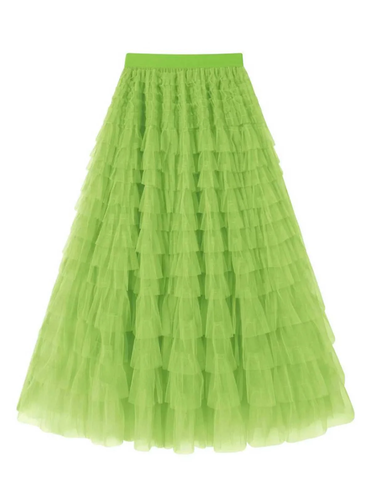 1940s Tiered Mesh Ruffle A-Line Solid Skirt - Image 8