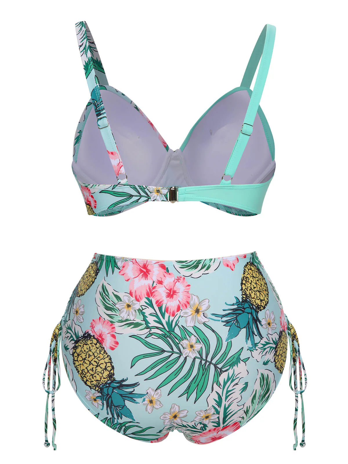 [Plus Size] 1940S Tropical Plant Patchwork Lace-Up Swimsuit - Image 11