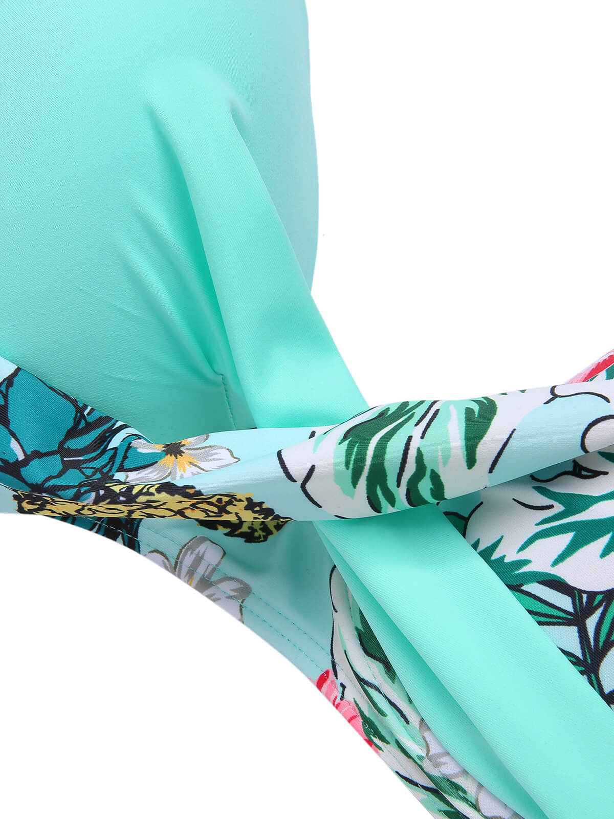 [Plus Size] 1940S Tropical Plant Patchwork Lace-Up Swimsuit - Image 12