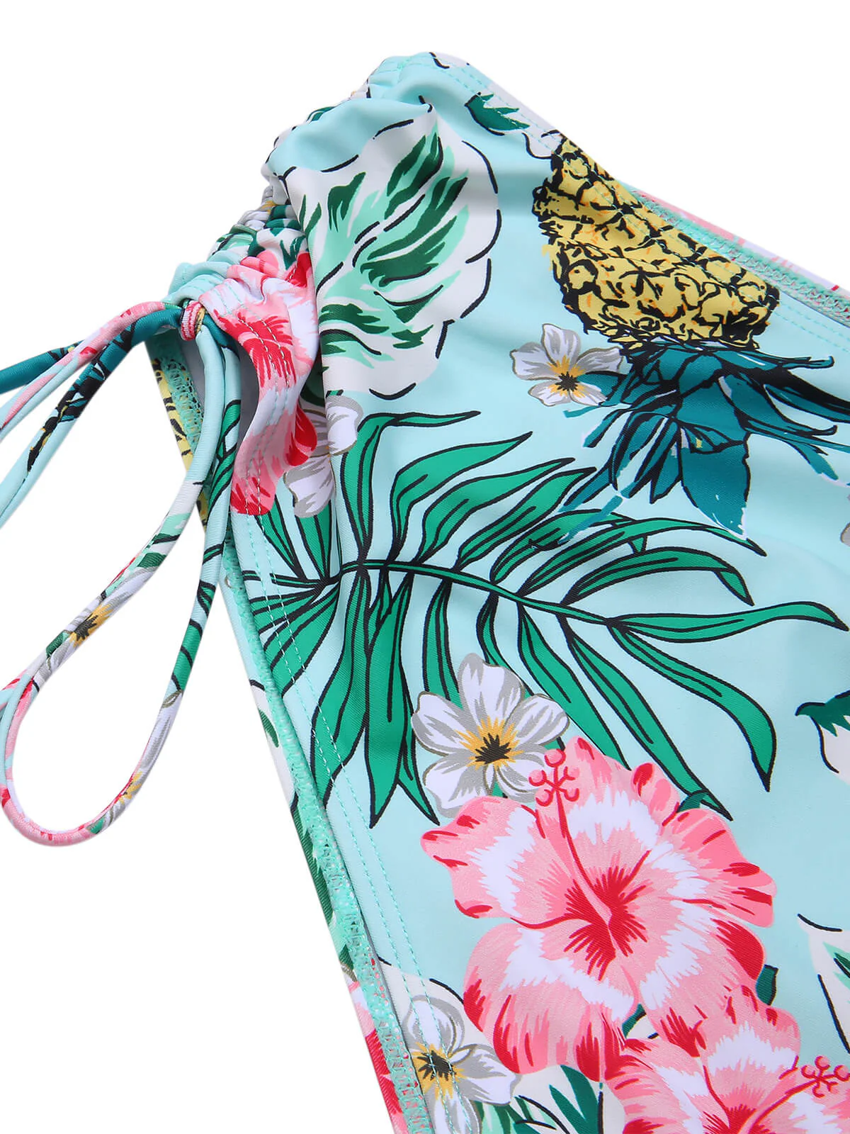 [Plus Size] 1940S Tropical Plant Patchwork Lace-Up Swimsuit - Image 13