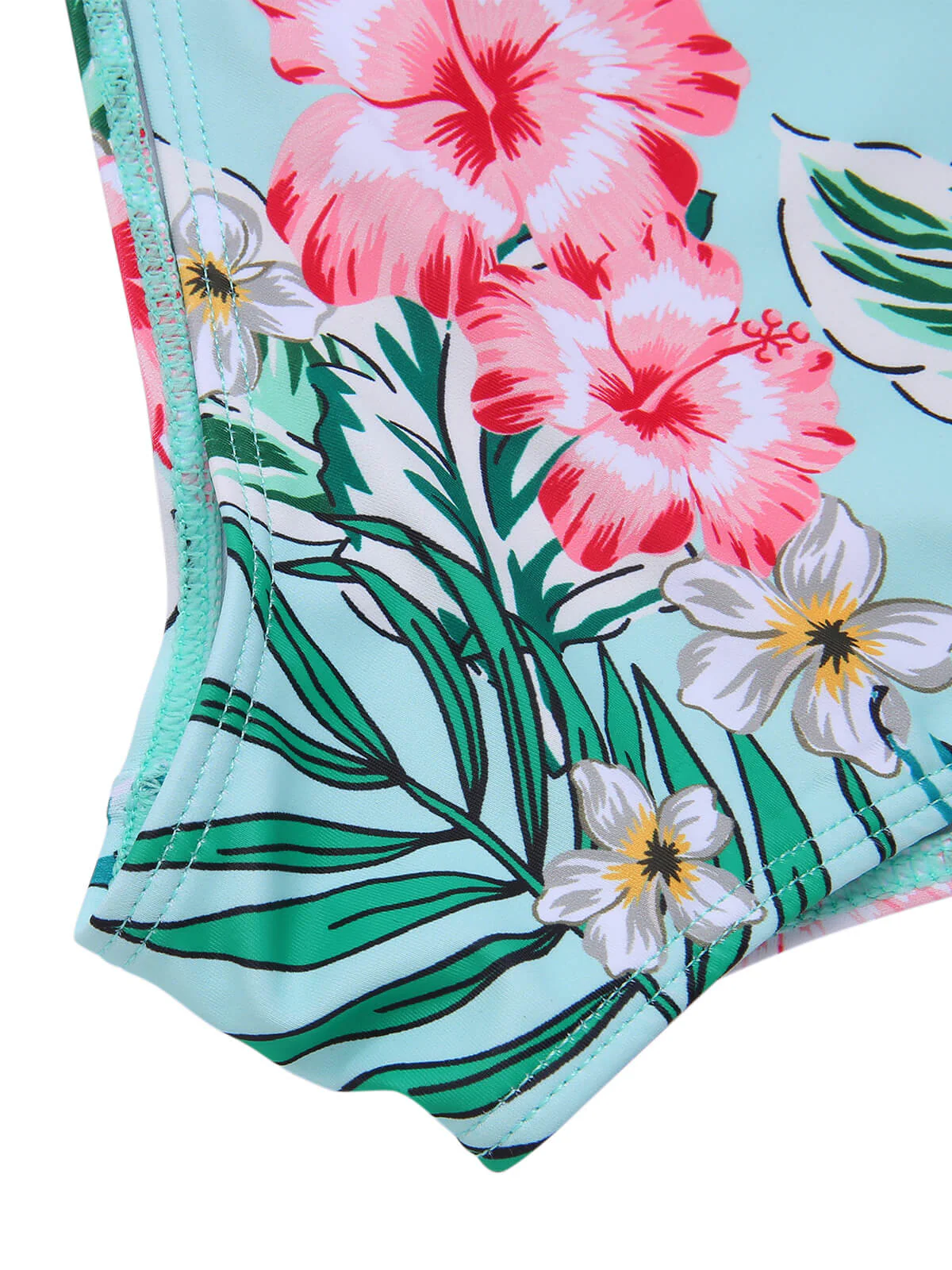 [Plus Size] 1940S Tropical Plant Patchwork Lace-Up Swimsuit - Image 14