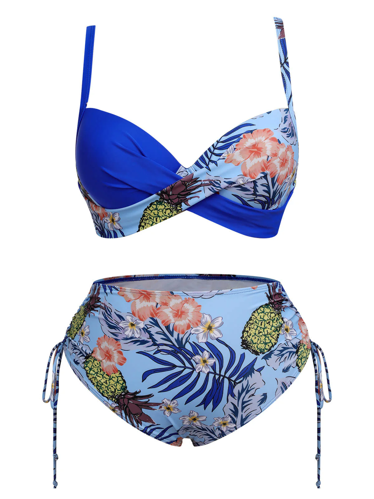 [Plus Size] 1940S Tropical Plant Patchwork Lace-Up Swimsuit - Image 16