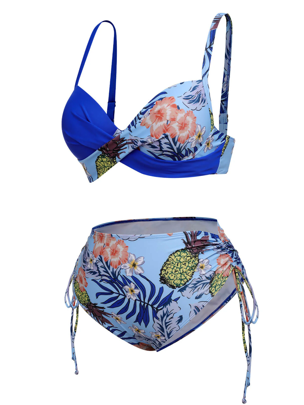 [Plus Size] 1940S Tropical Plant Patchwork Lace-Up Swimsuit - Image 17