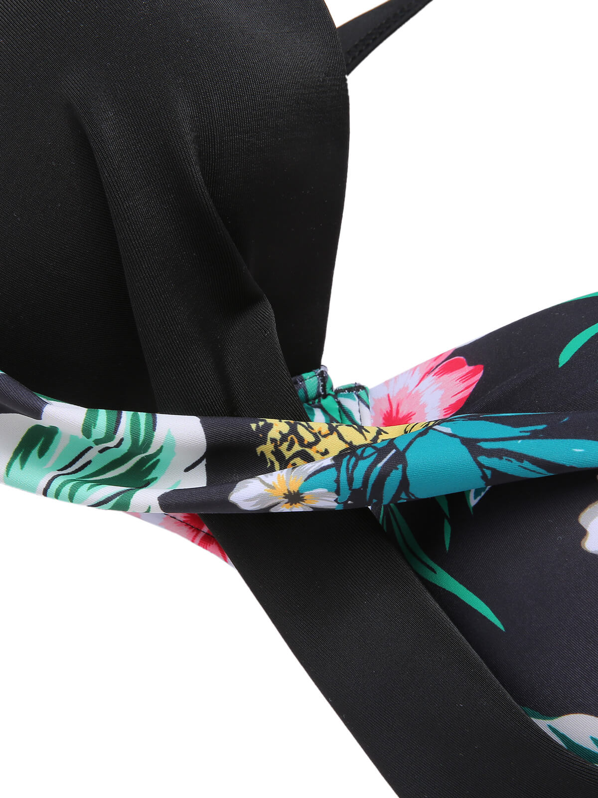 [Plus Size] 1940S Tropical Plant Patchwork Lace-Up Swimsuit - Image 5