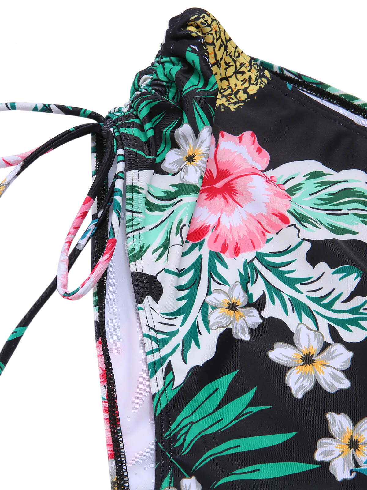 [Plus Size] 1940S Tropical Plant Patchwork Lace-Up Swimsuit - Image 6