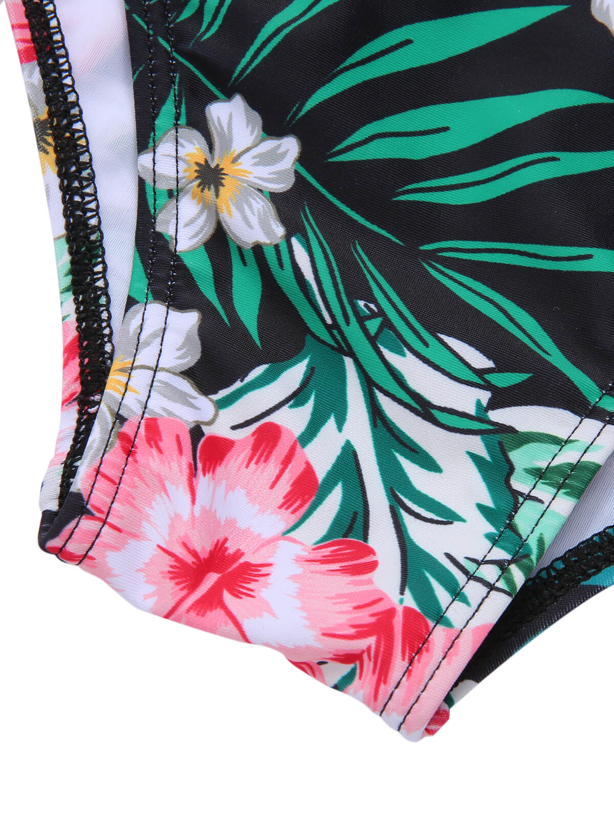 [Plus Size] 1940S Tropical Plant Patchwork Lace-Up Swimsuit - Image 7
