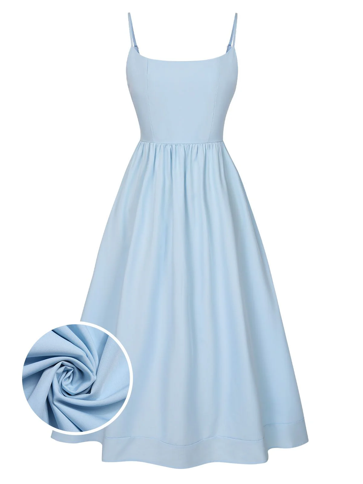 1940s U-Neck Spaghetti Strap Pleated Dress - Image 10