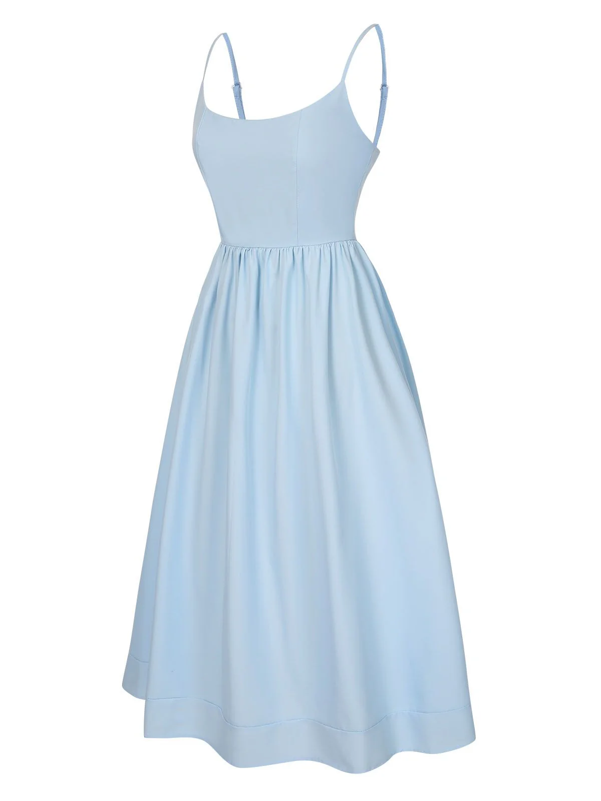 1940s U-Neck Spaghetti Strap Pleated Dress - Image 13
