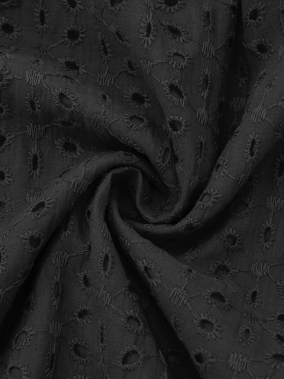 1940s V-Neck Cutout Cotton Smocked Ruffled Dress - Image 3