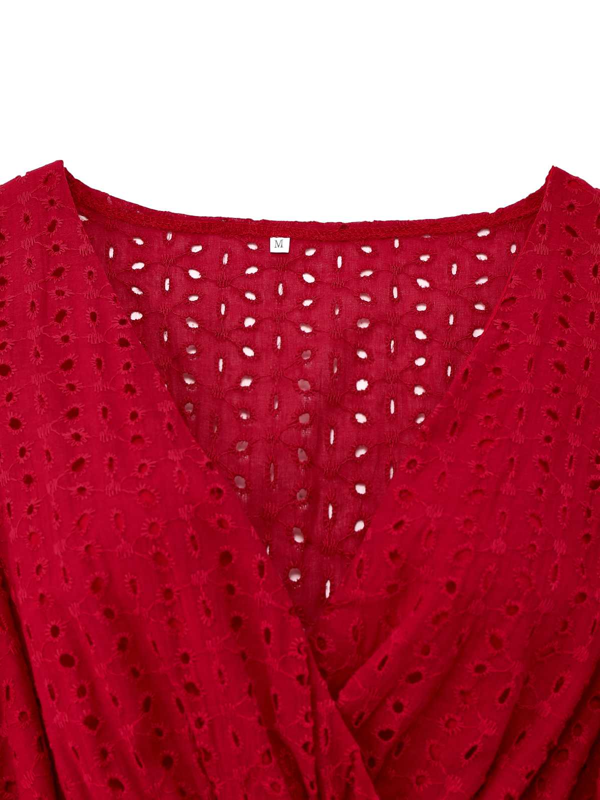 1940s V-Neck Cutout Cotton Smocked Ruffled Dress - Image 6