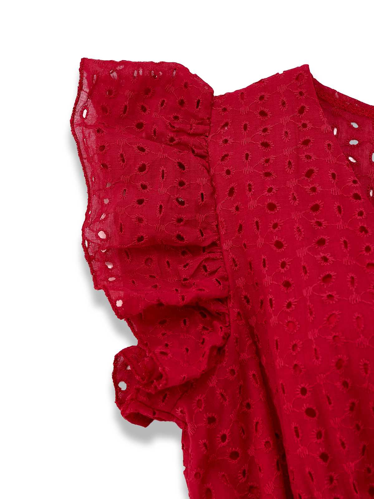 1940s V-Neck Cutout Cotton Smocked Ruffled Dress - Image 7