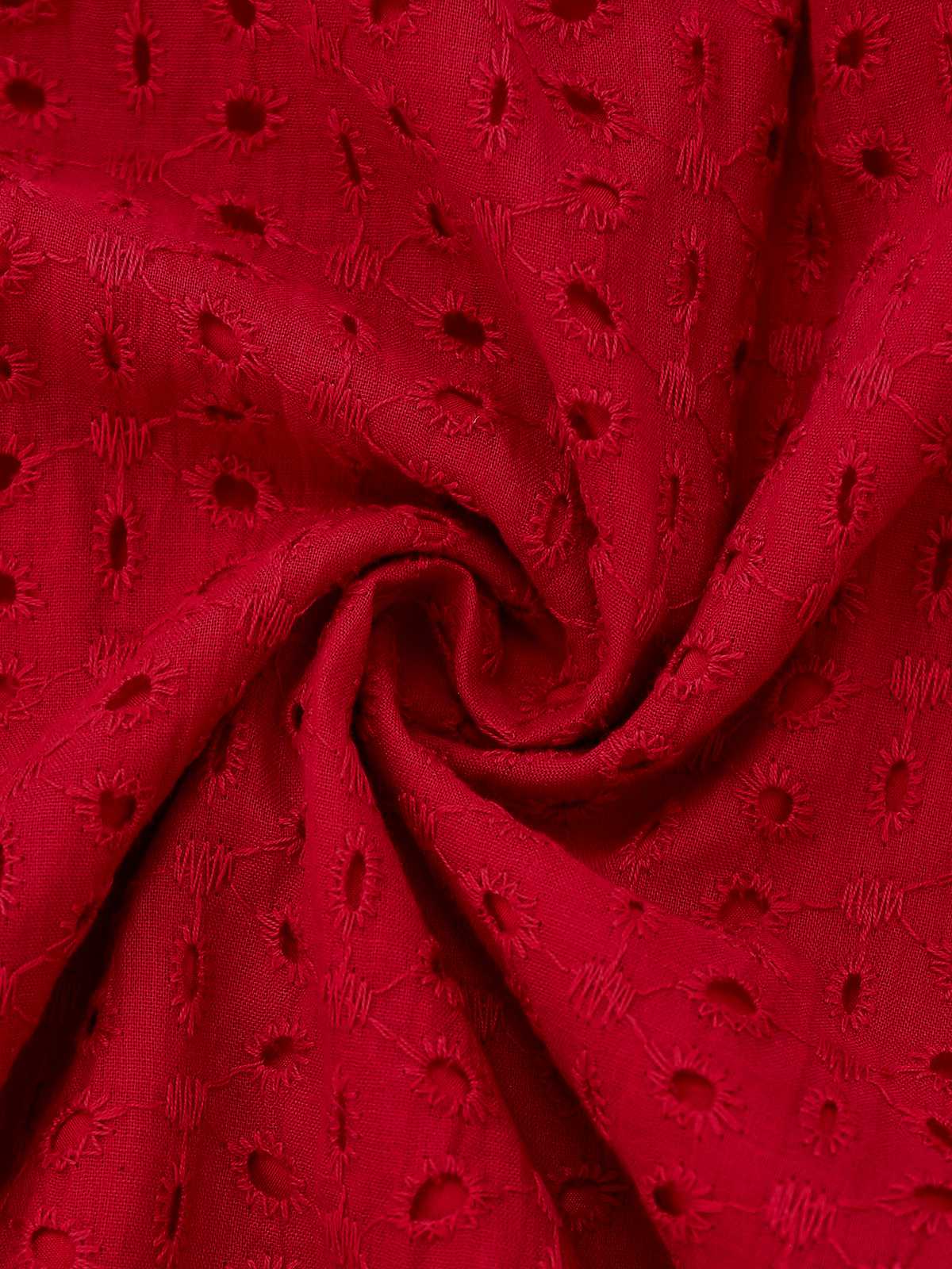 1940s V-Neck Cutout Cotton Smocked Ruffled Dress - Image 8
