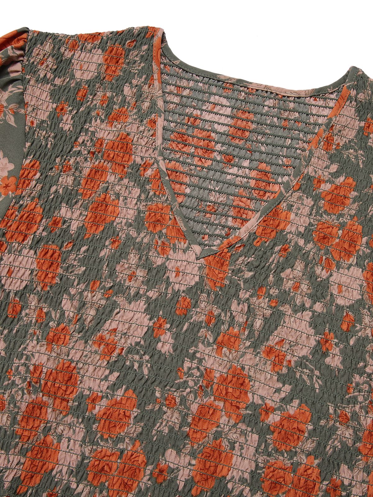 1940s V-Neck Floral Long-Sleeved Dress - Image 4