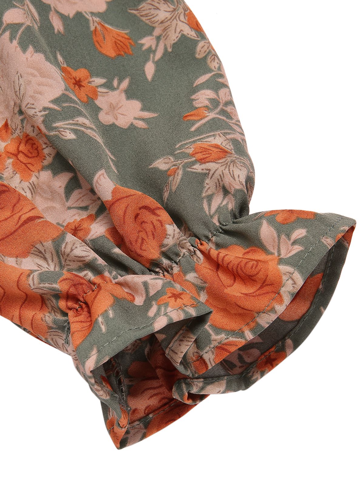 1940s V-Neck Floral Long-Sleeved Dress - Image 5