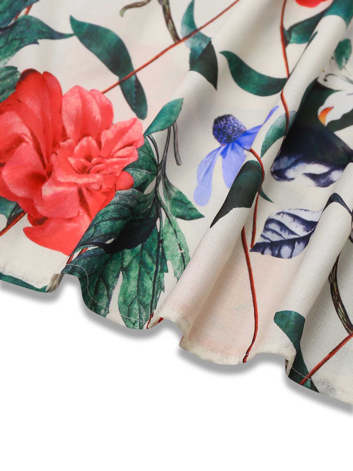 1940s V-Neck Floral Ruched Sleeveless Dress - Image 3