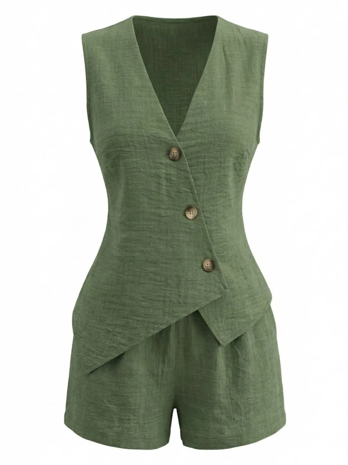 1940s V-Neck Lace-Up Vest & Shorts Set - Image 2