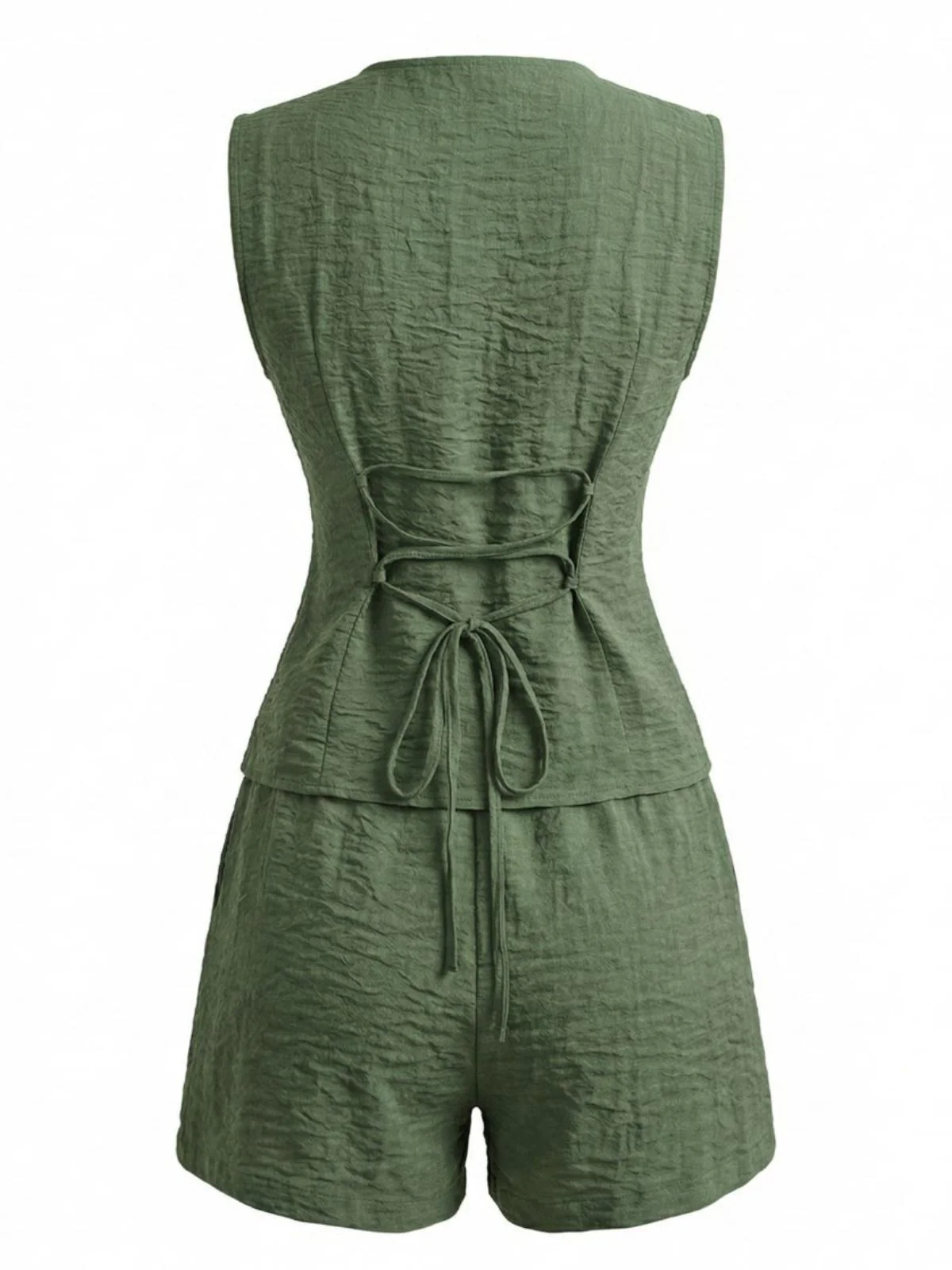 1940s V-Neck Lace-Up Vest & Shorts Set - Image 3