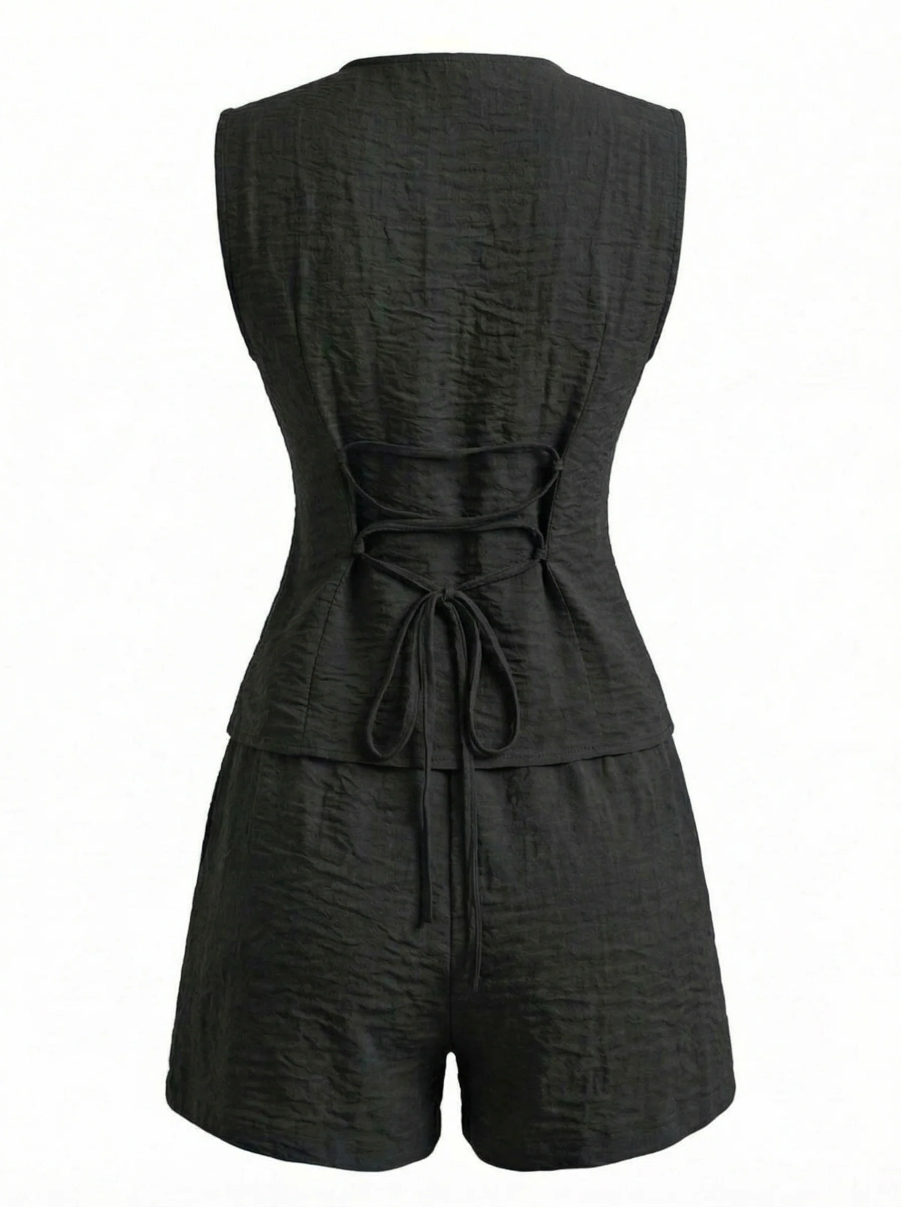 1940s V-Neck Lace-Up Vest & Shorts Set - Image 5