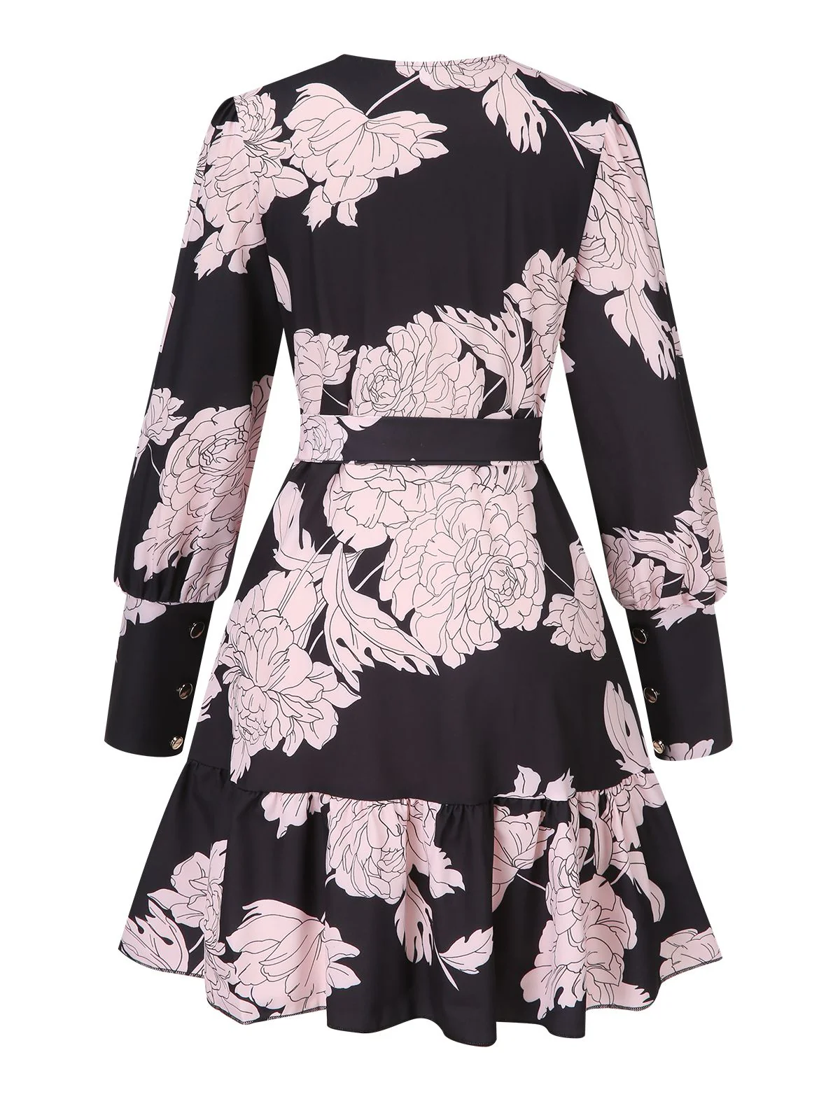 1940s V-Neck Peony Floral Belted Dress - Image 3