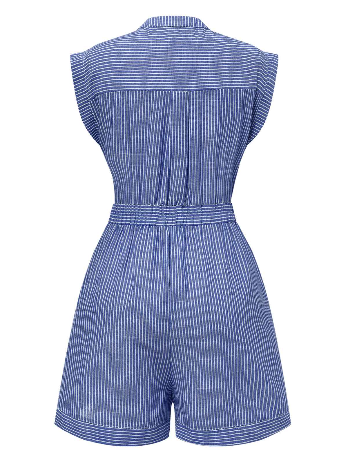 1940s V-Neck Pockets Belted Stripe Romper - Image 11