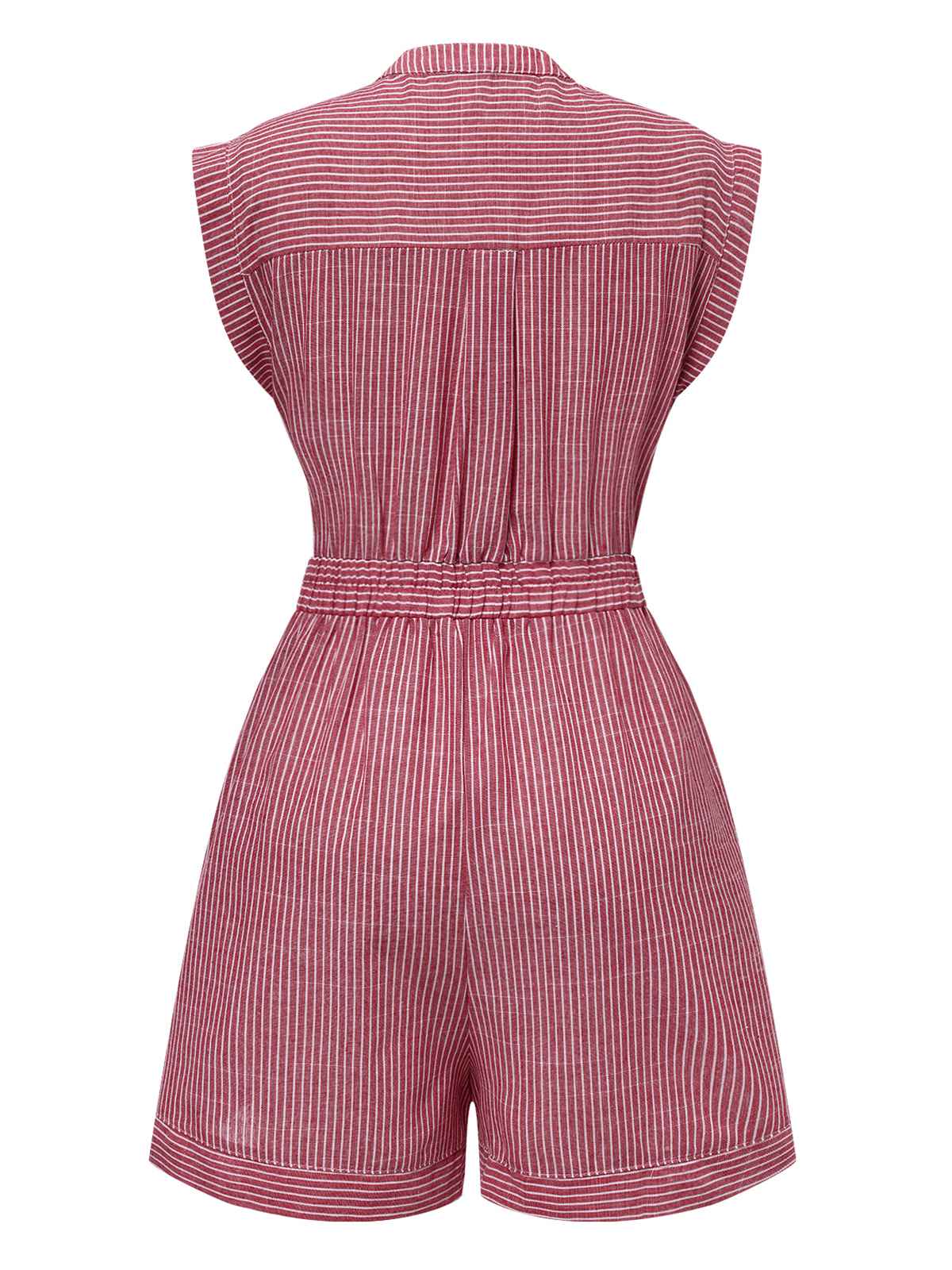 1940s V-Neck Pockets Belted Stripe Romper - Image 7