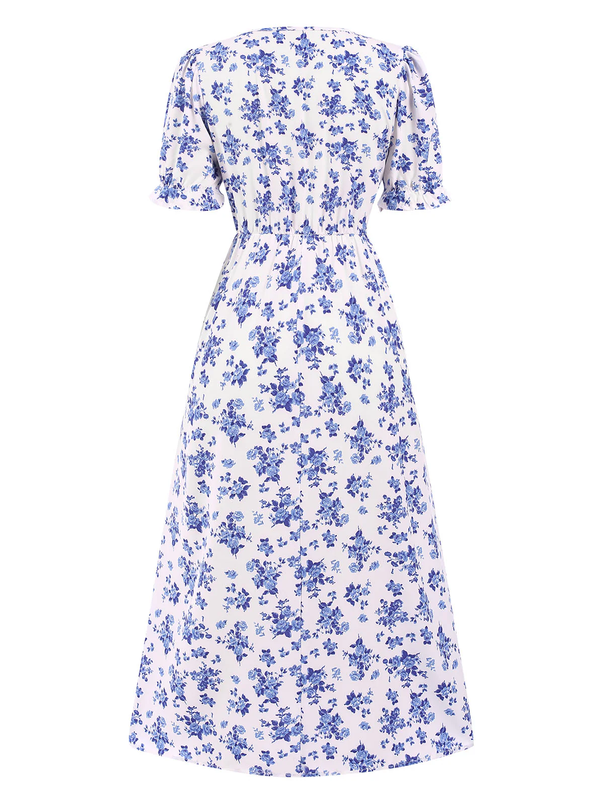 1940s V-Neck Ruffle Boho Floral Midi Dress - Image 3