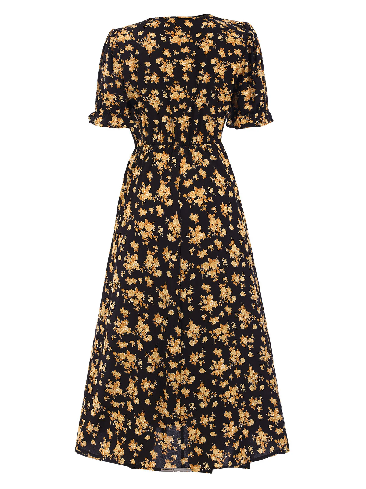 1940s V-Neck Ruffle Boho Floral Midi Dress - Image 6