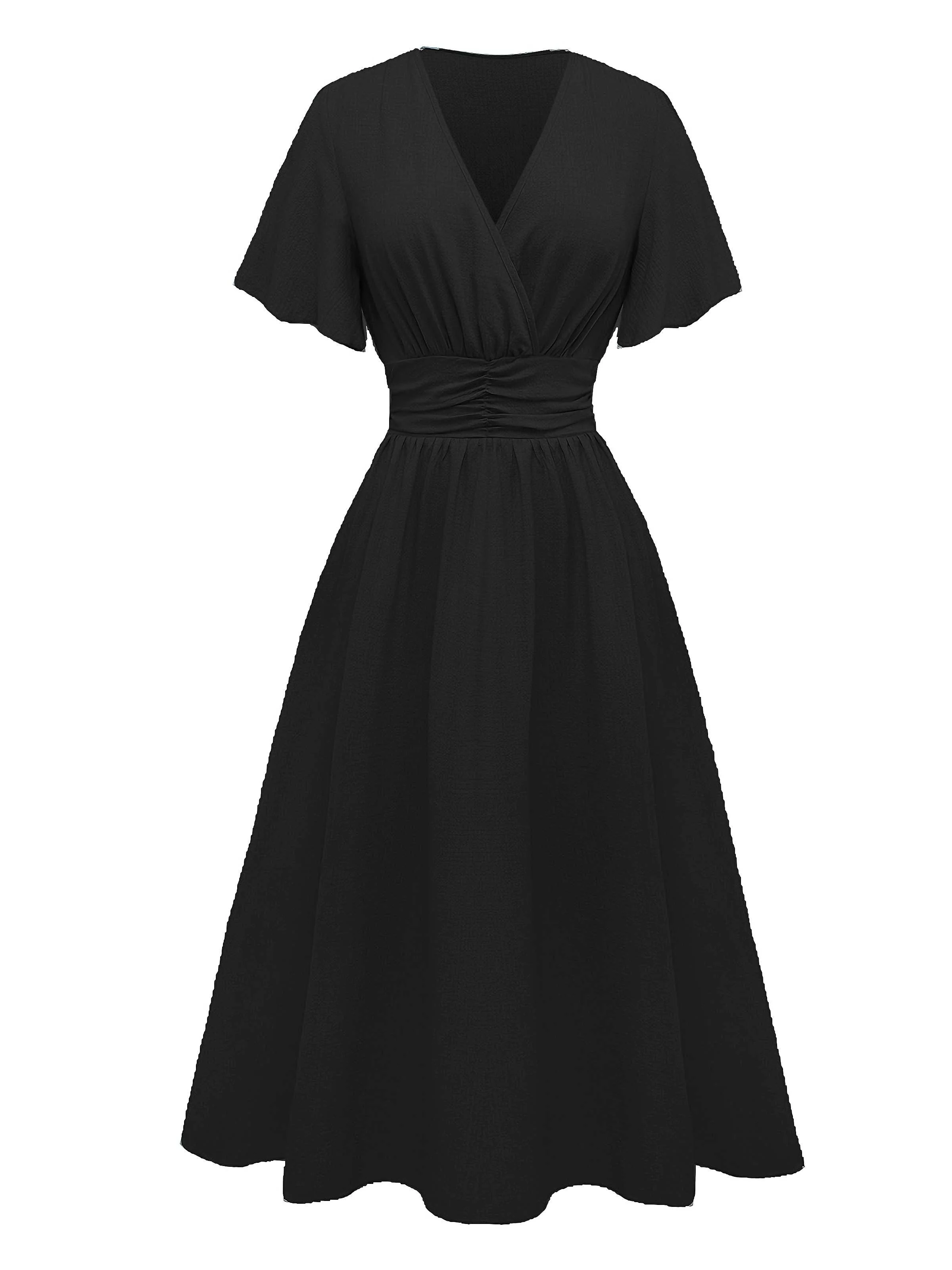 1940s V-Neck Ruffled Sleeve Slit Dress - Image 7