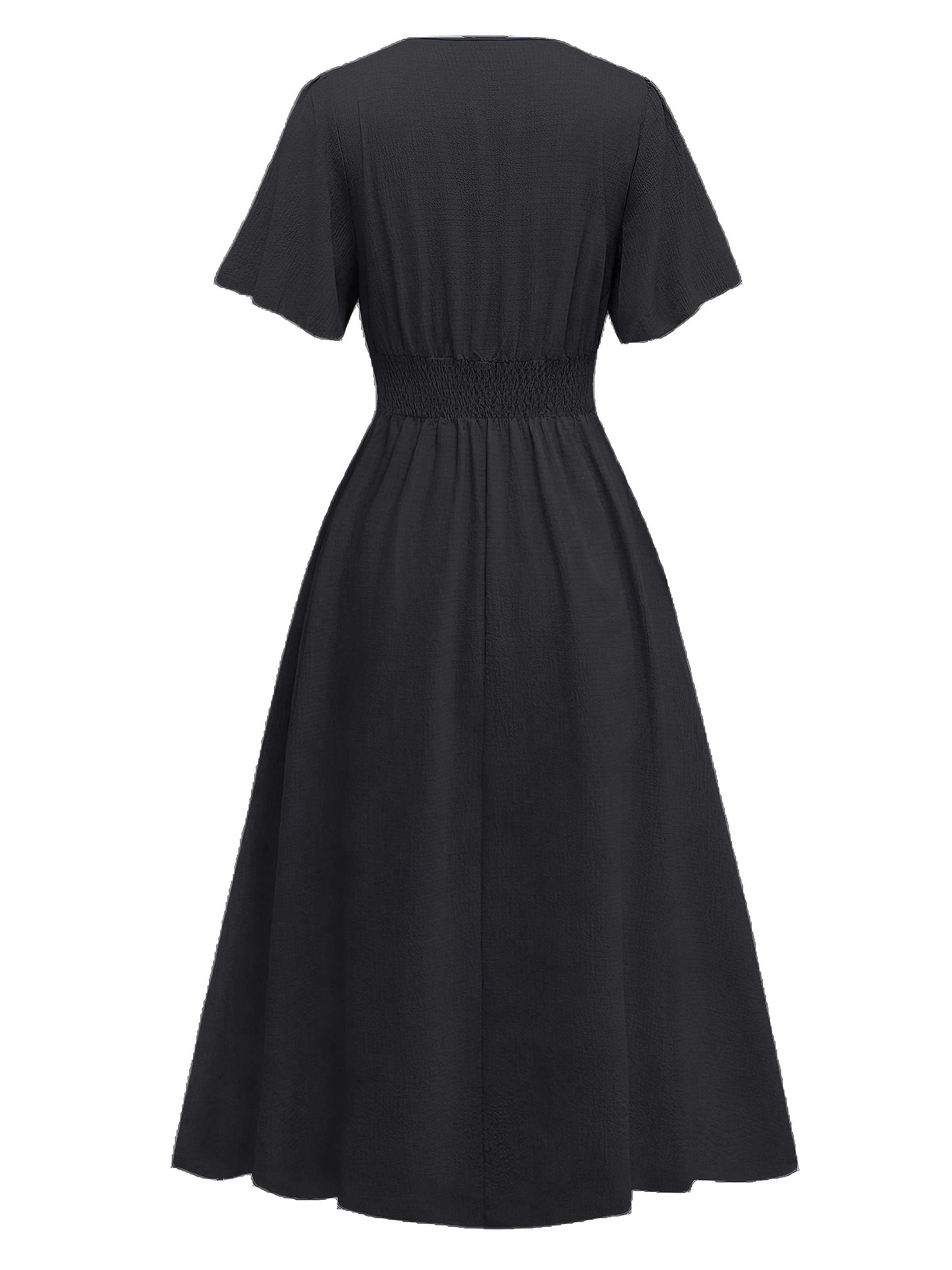 1940s V-Neck Ruffled Sleeve Slit Dress - Image 8