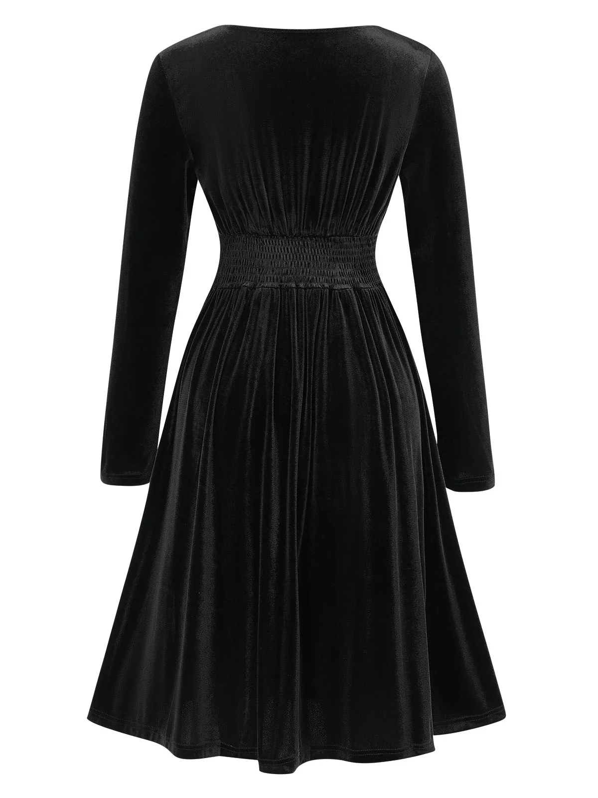 1940s V-Neck Solid A-line Velvet Dress - Image 10