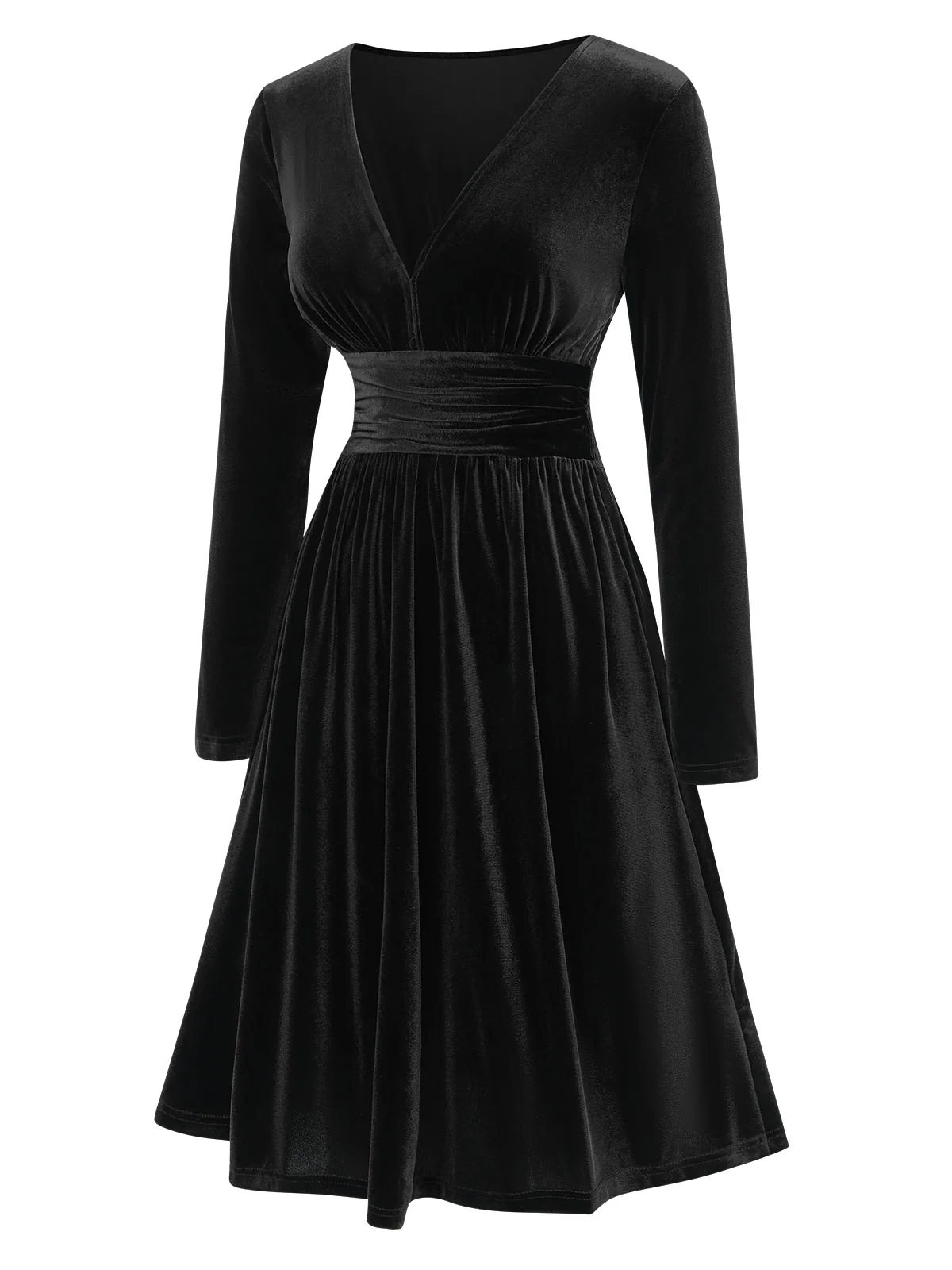 1940s V-Neck Solid A-line Velvet Dress - Image 11