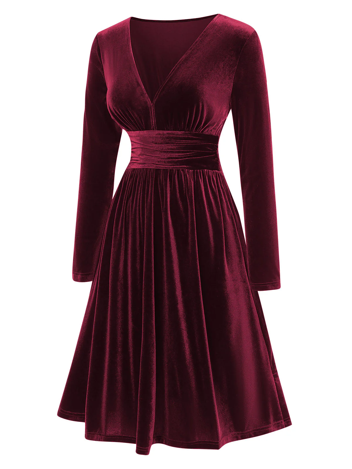 1940s V-Neck Solid A-line Velvet Dress - Image 2