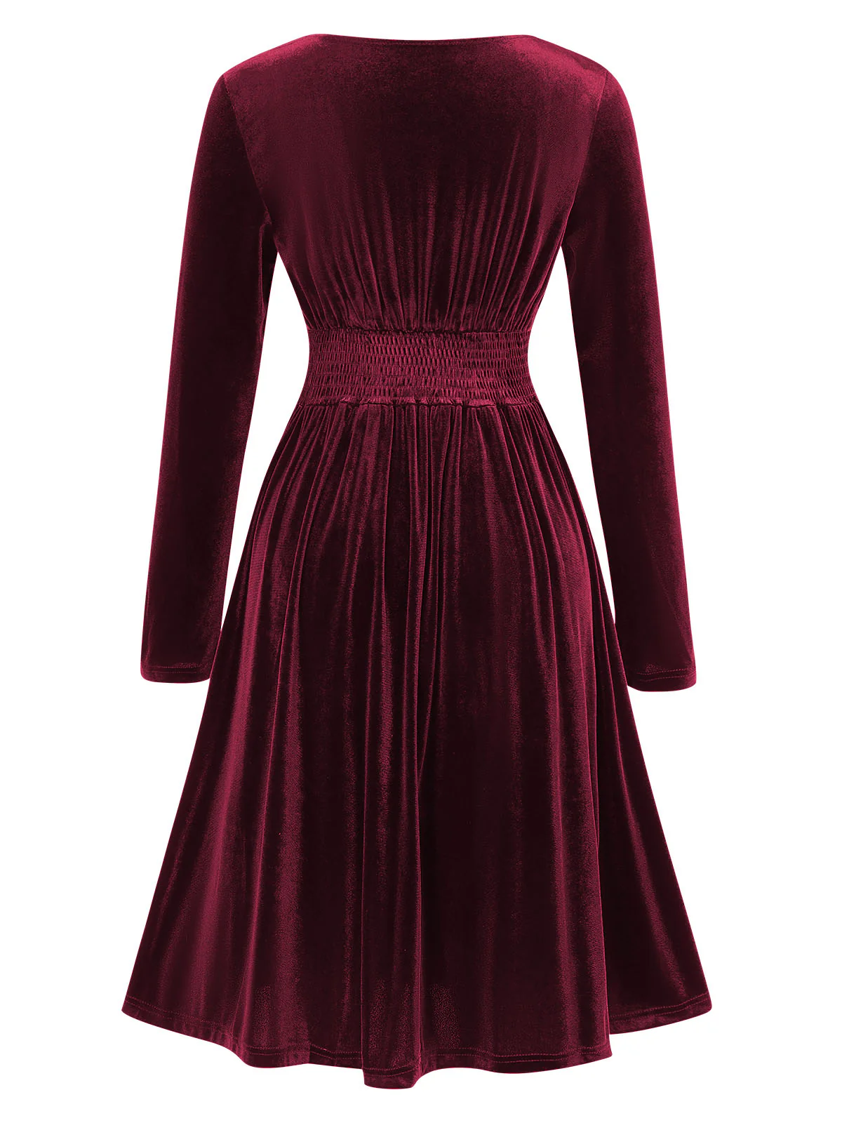 1940s V-Neck Solid A-line Velvet Dress - Image 3