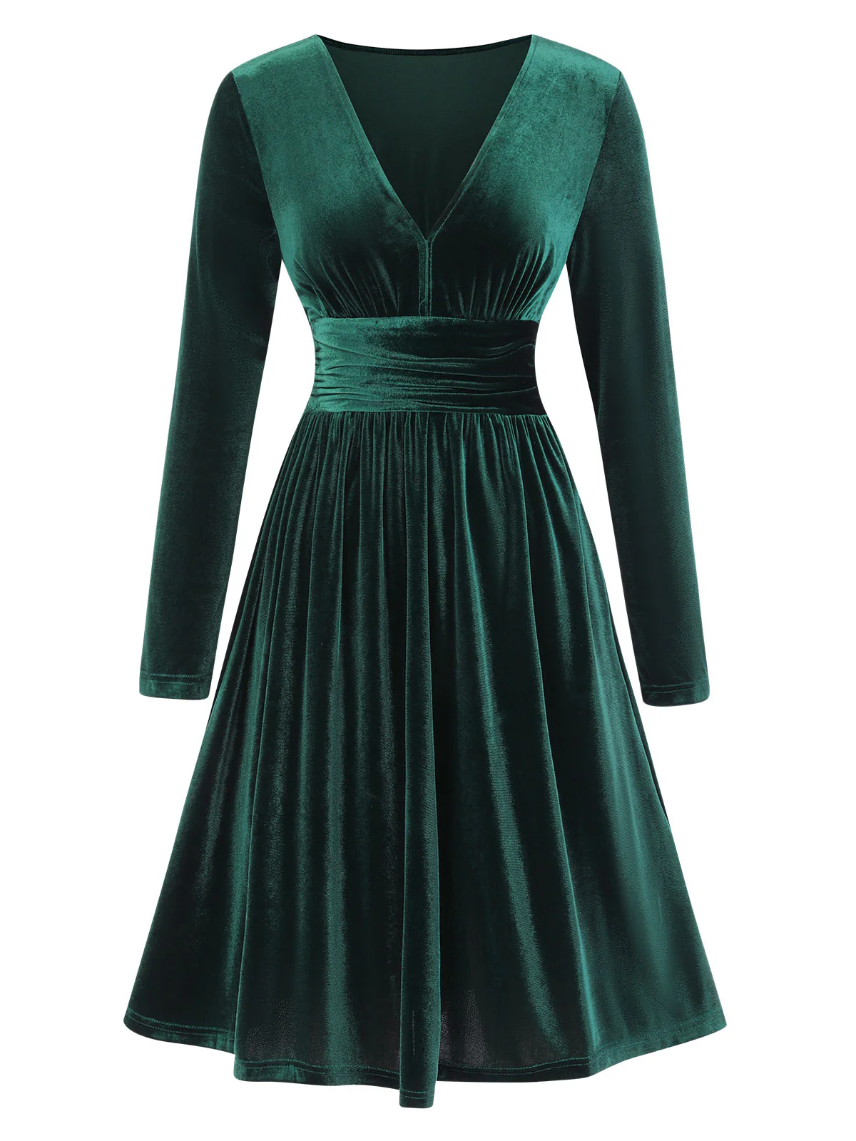 1940s V-Neck Solid A-line Velvet Dress - Image 5