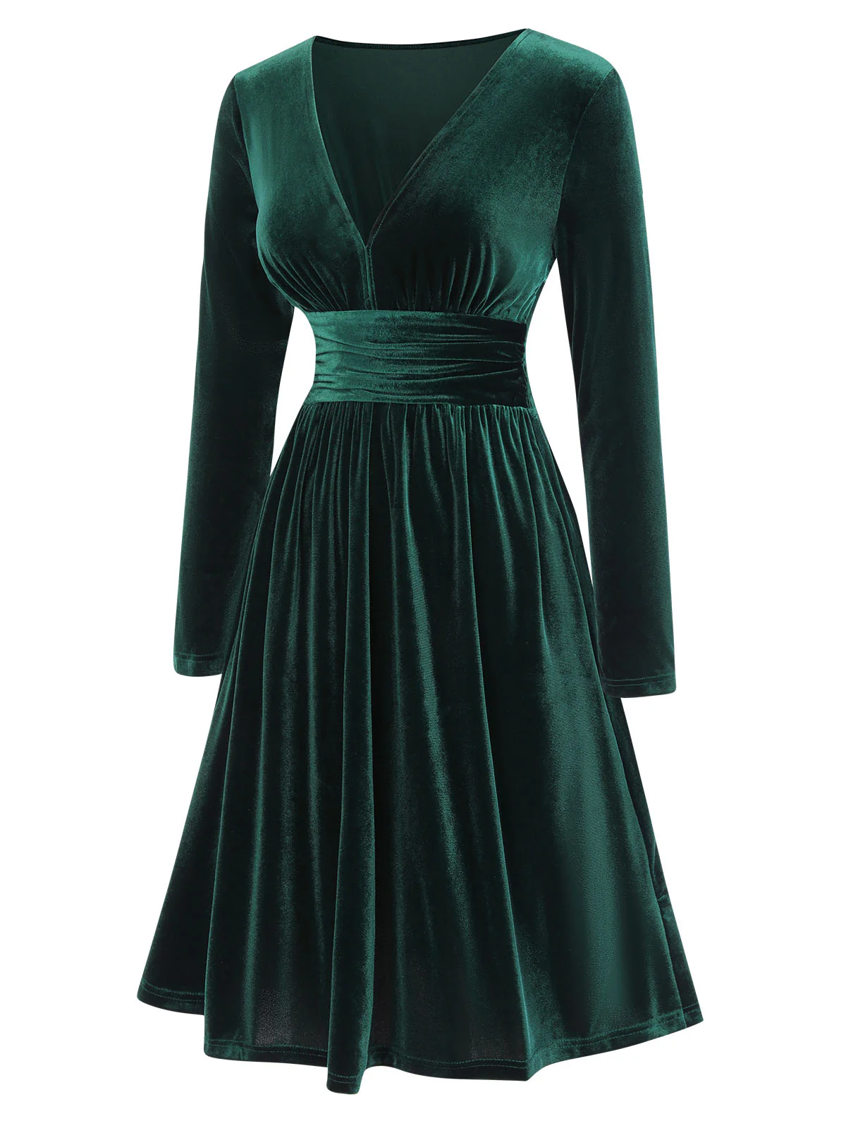1940s V-Neck Solid A-line Velvet Dress - Image 6