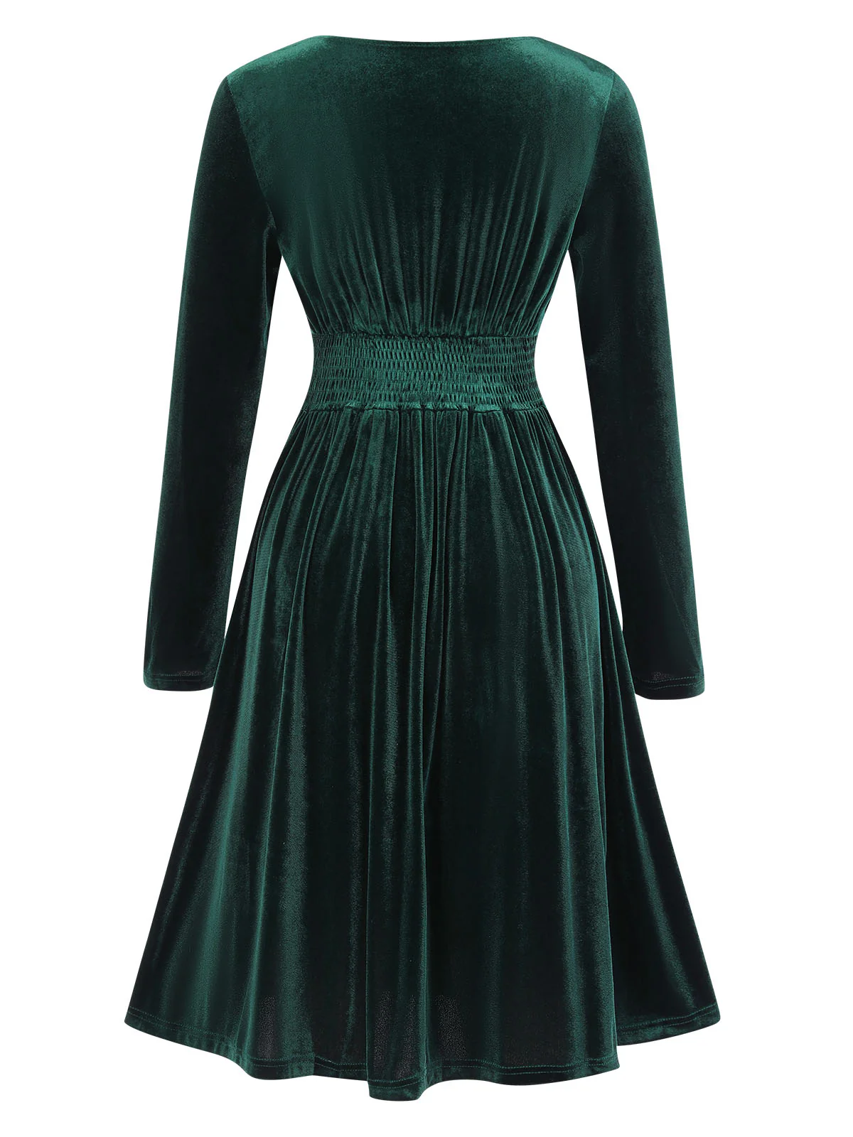 1940s V-Neck Solid A-line Velvet Dress - Image 7