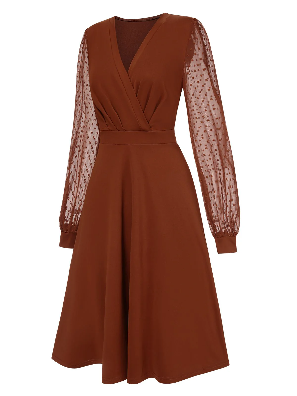 1940s V-Neck Solid Polka Dots Patchwork Dress - Image 10
