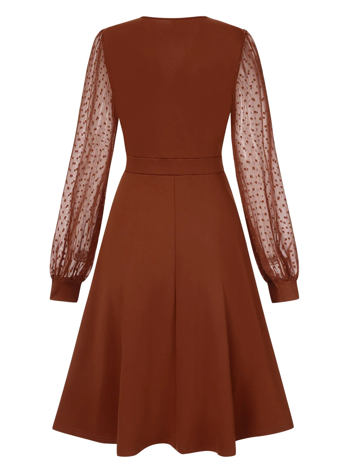 1940s V-Neck Solid Polka Dots Patchwork Dress - Image 11