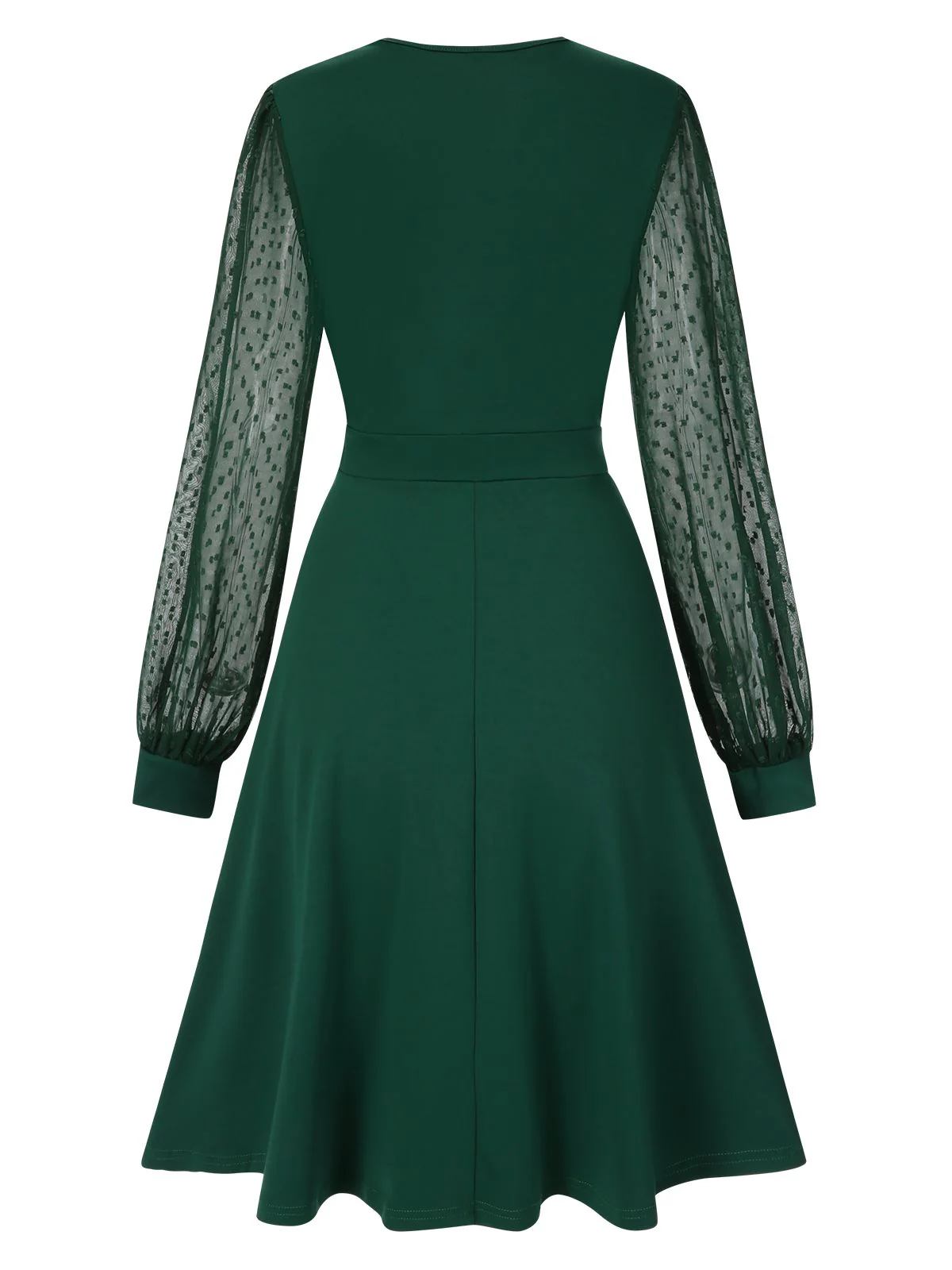 1940s V-Neck Solid Polka Dots Patchwork Dress - Image 3