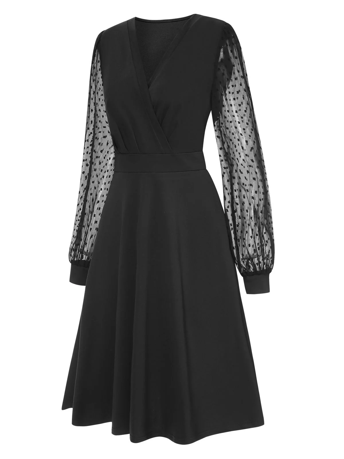 1940s V-Neck Solid Polka Dots Patchwork Dress - Image 6