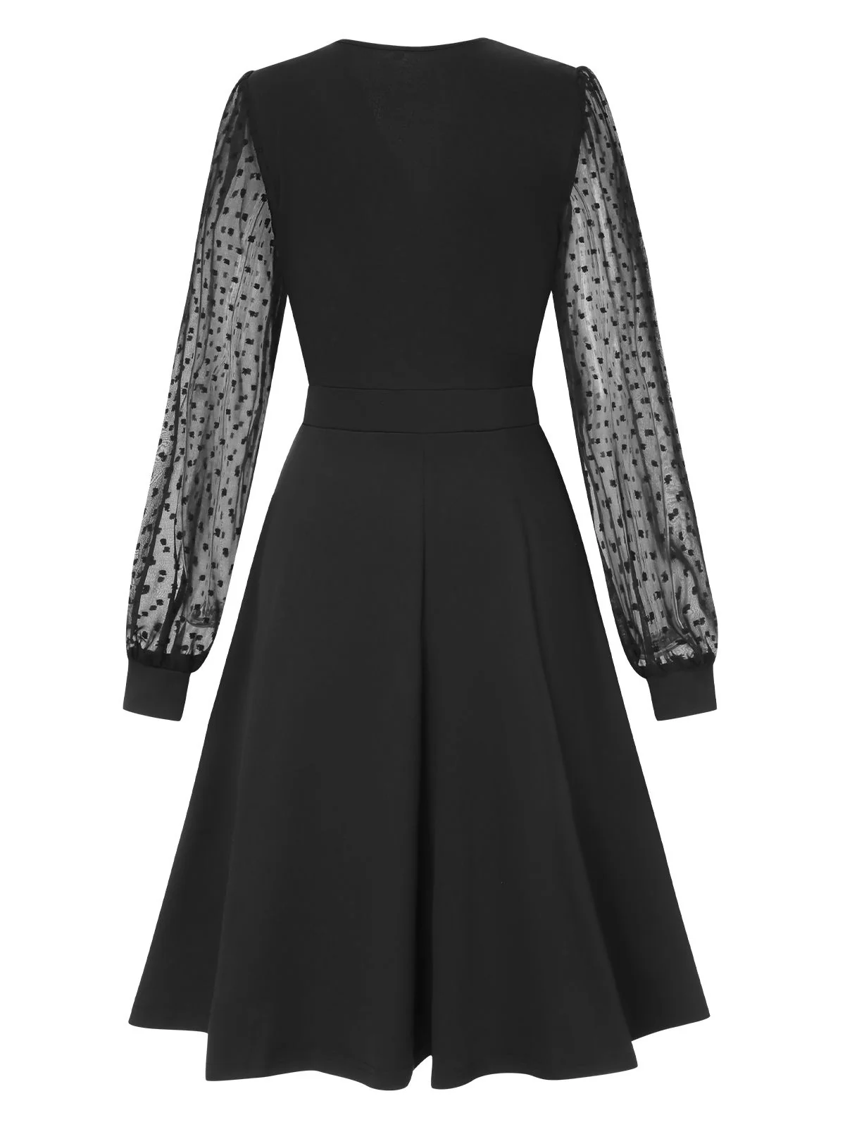 1940s V-Neck Solid Polka Dots Patchwork Dress - Image 7