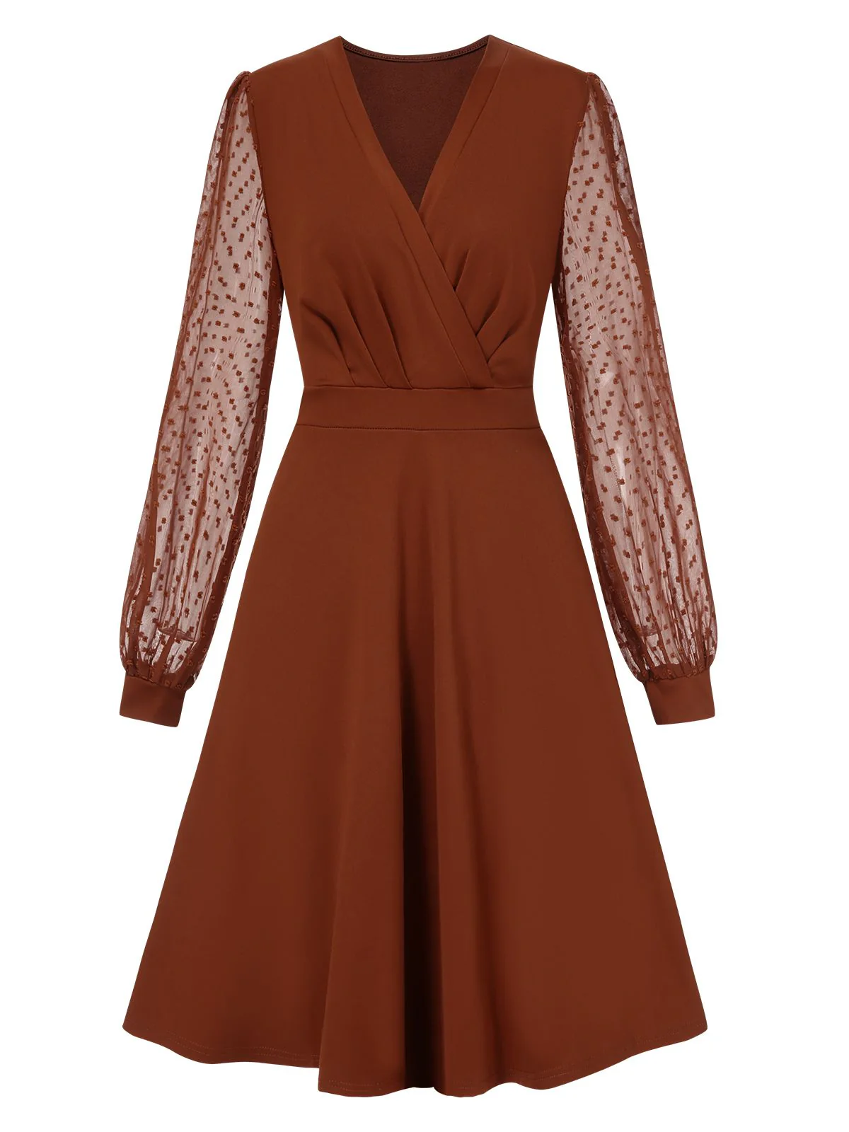 1940s V-Neck Solid Polka Dots Patchwork Dress - Image 9