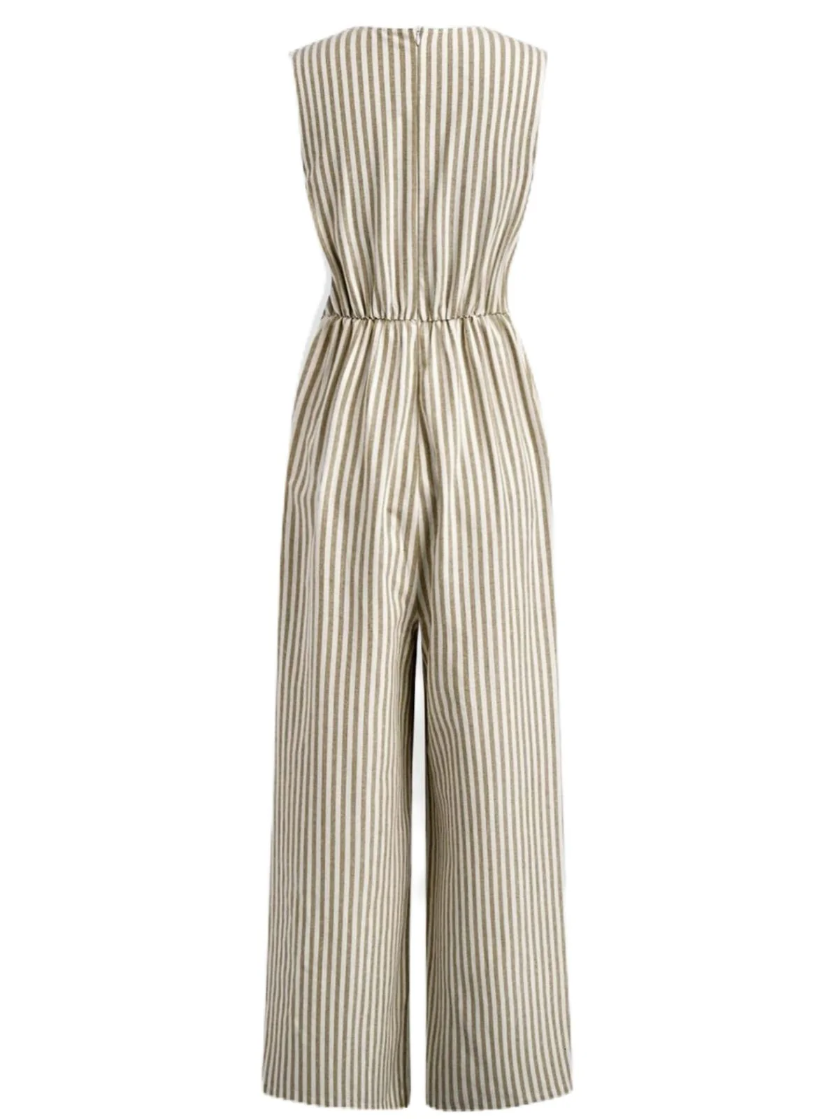 1940s V-Neck Striped Tie-Waist Sleeveless Jumpsuit - Image 2