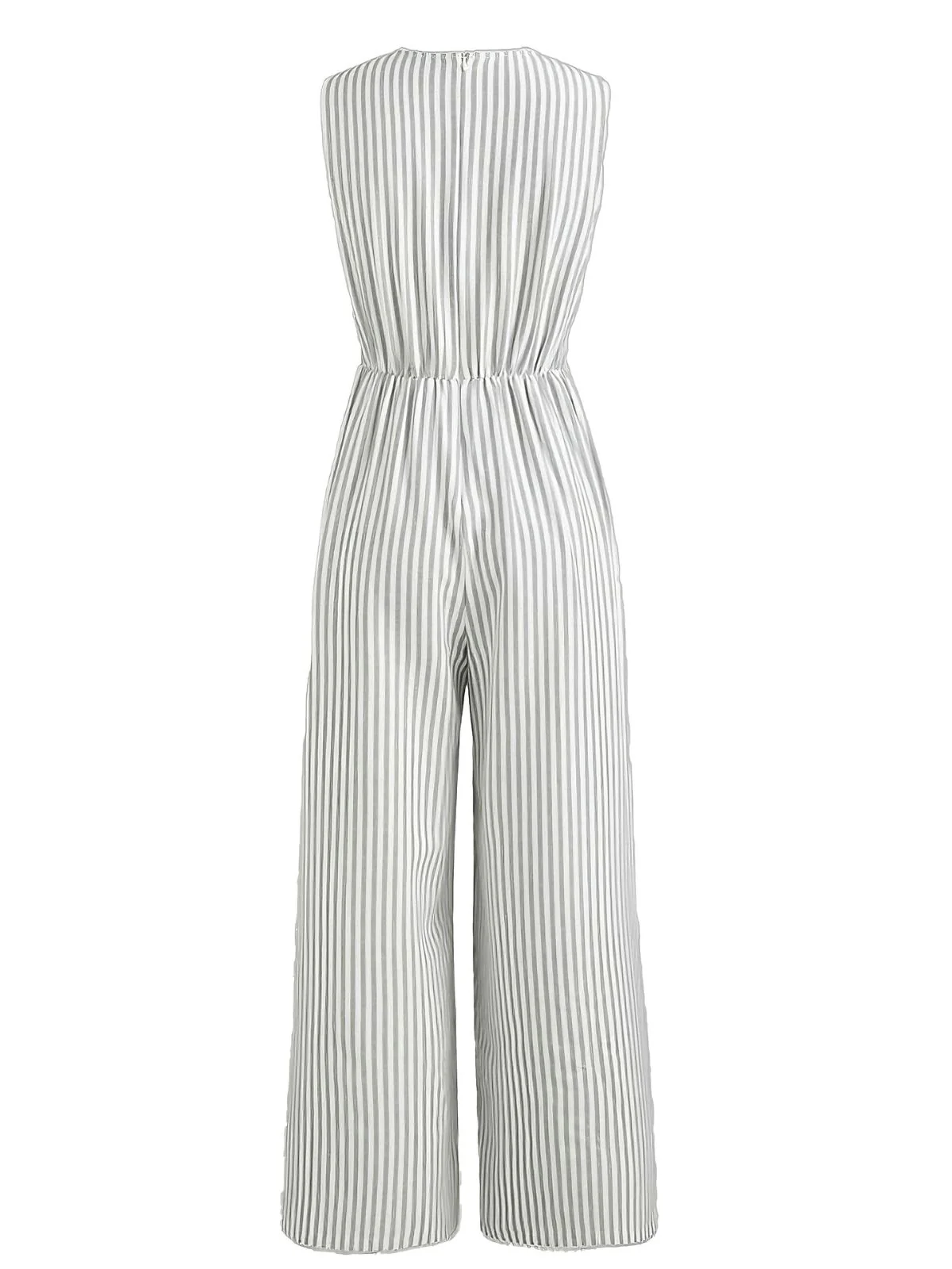 1940s V-Neck Striped Tie-Waist Sleeveless Jumpsuit - Image 4