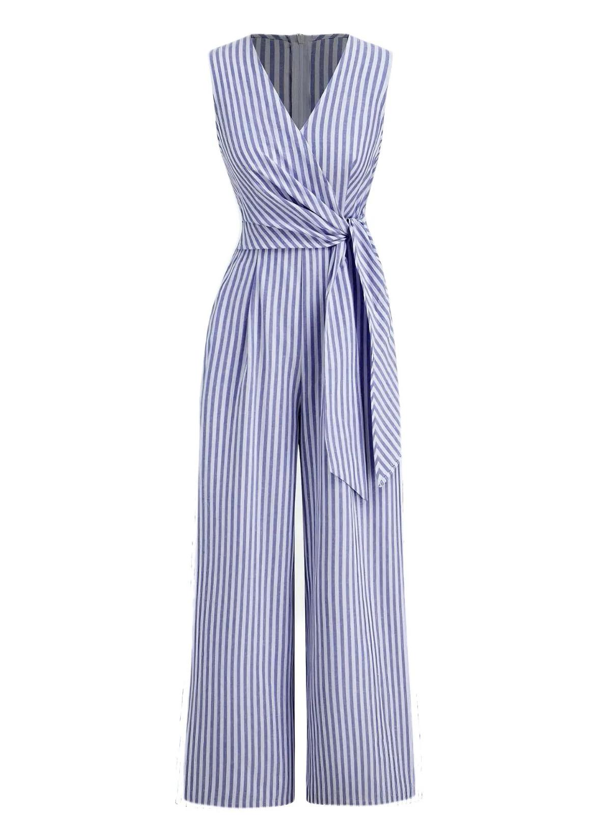 1940s V-Neck Striped Tie-Waist Sleeveless Jumpsuit - Image 7
