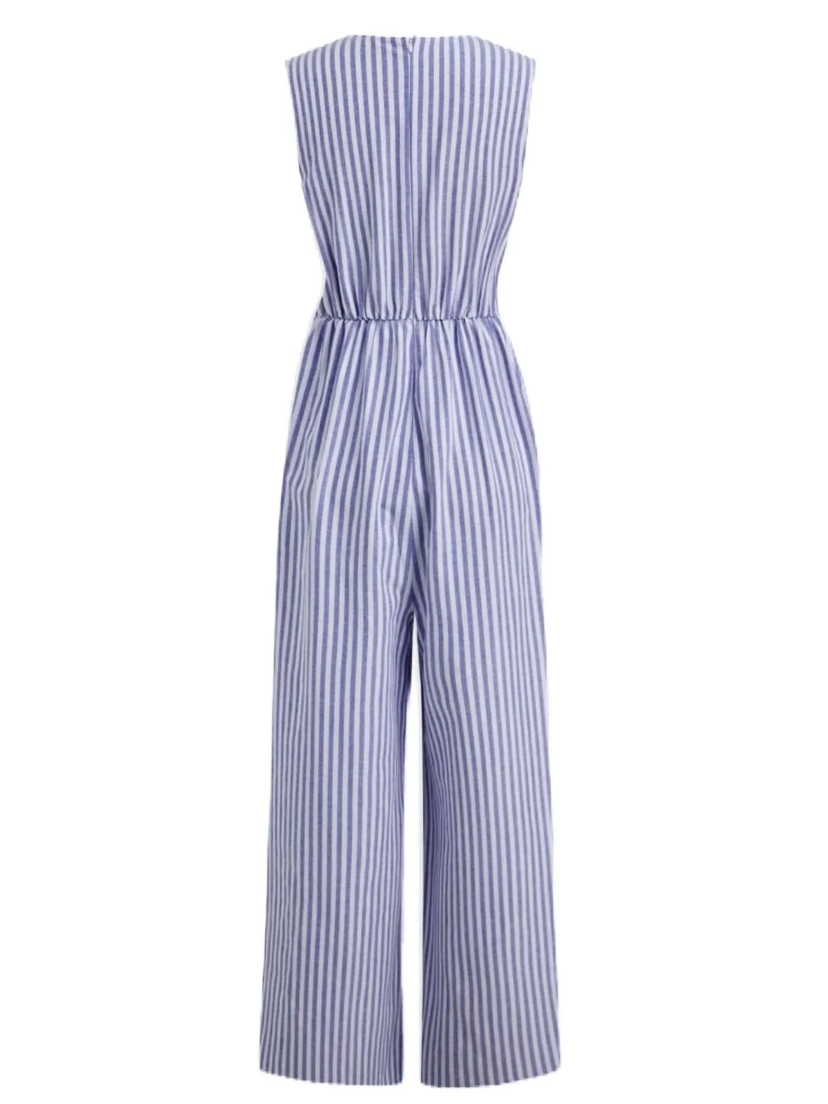 1940s V-Neck Striped Tie-Waist Sleeveless Jumpsuit - Image 8