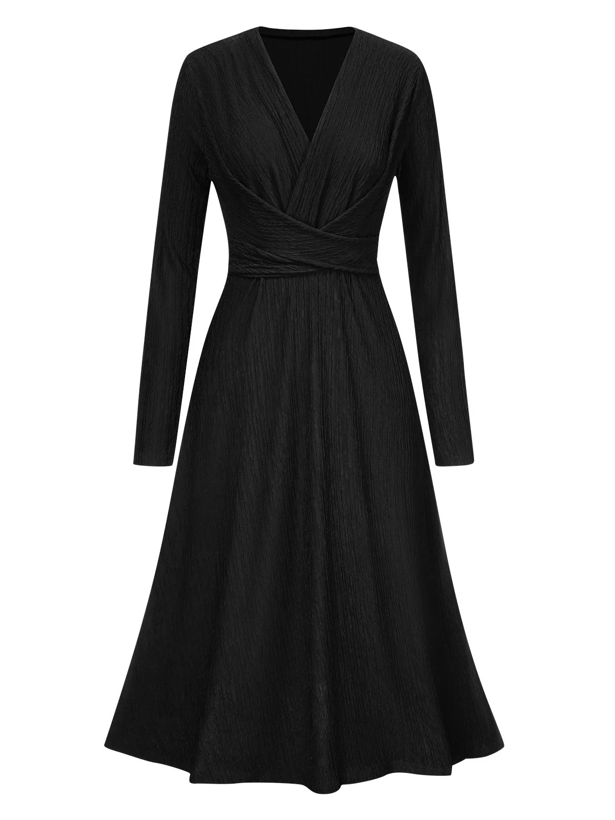 1940s V-Neck Wrap Waist A-Line Midi Dress - Image 5