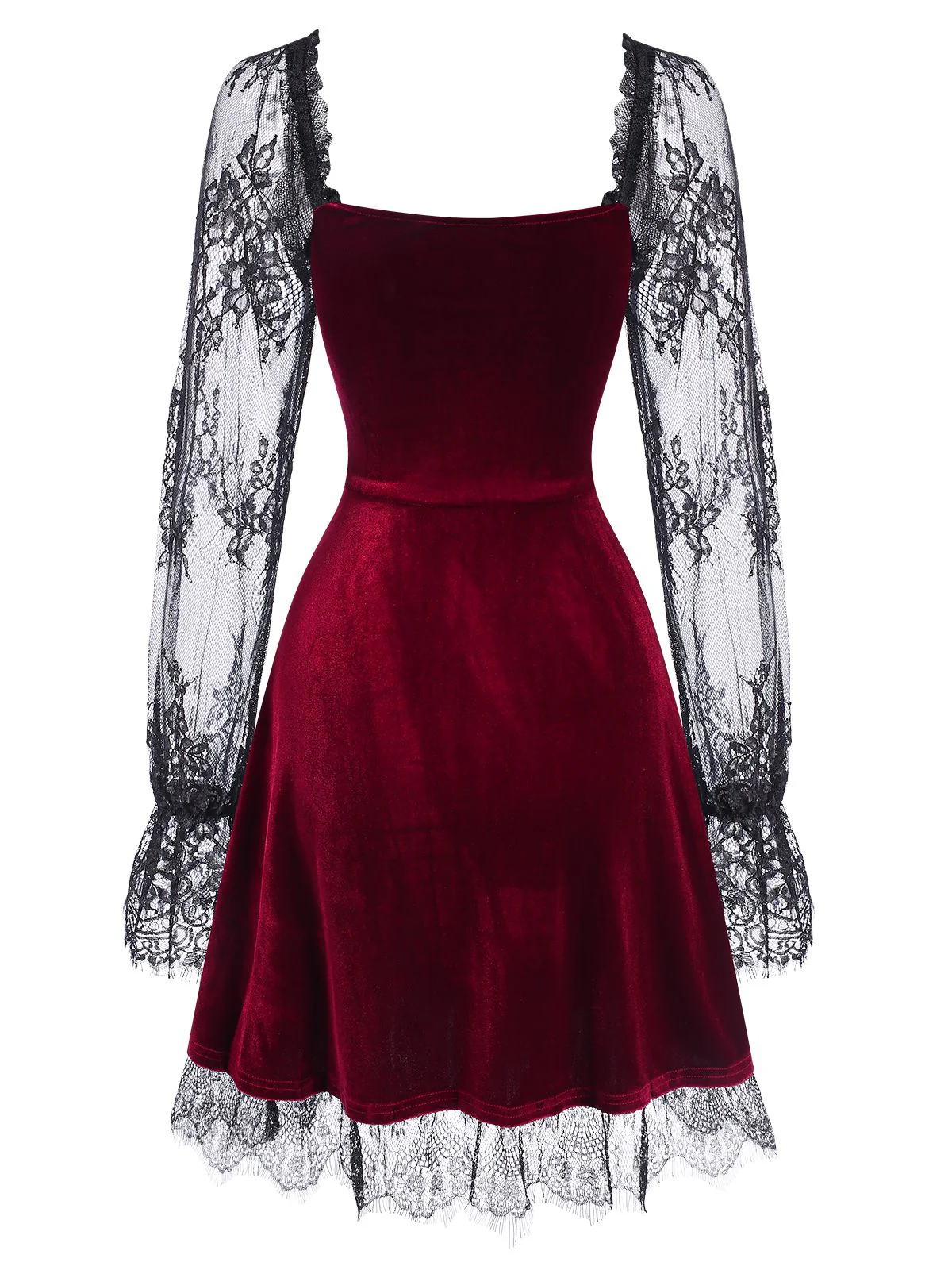 1940s Velvet Lace Flared Patchwork Dress - Image 10