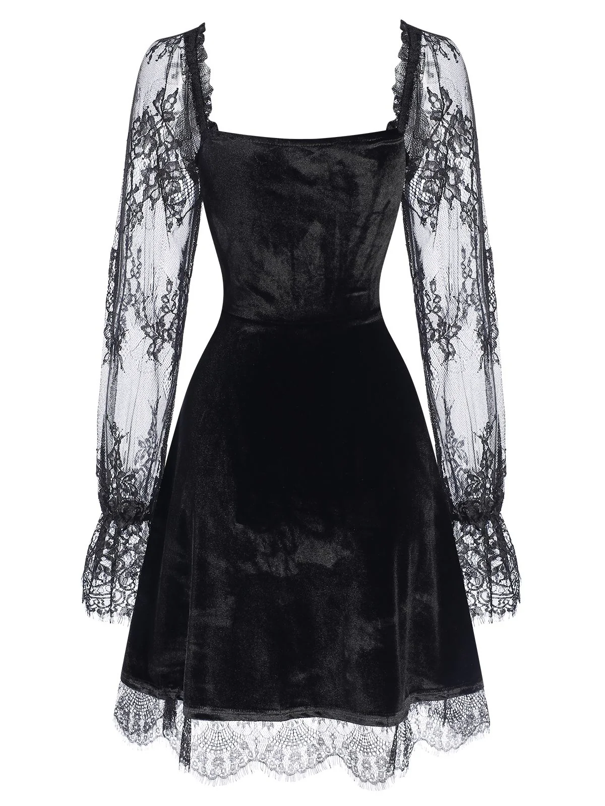 1940s Velvet Lace Flared Patchwork Dress - Image 3